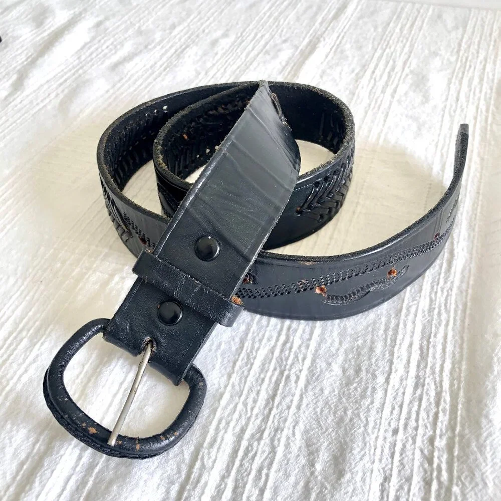 Vintage Black Leather Belt from Mexico, 38 inches